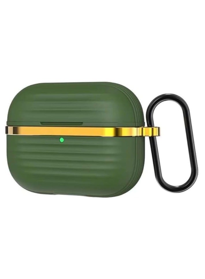Eco system Liquid Silicone Semi Soft Protective Case Cover for Apple Airpods Pro with Aluminum Sport Hooks Gold and (Green)