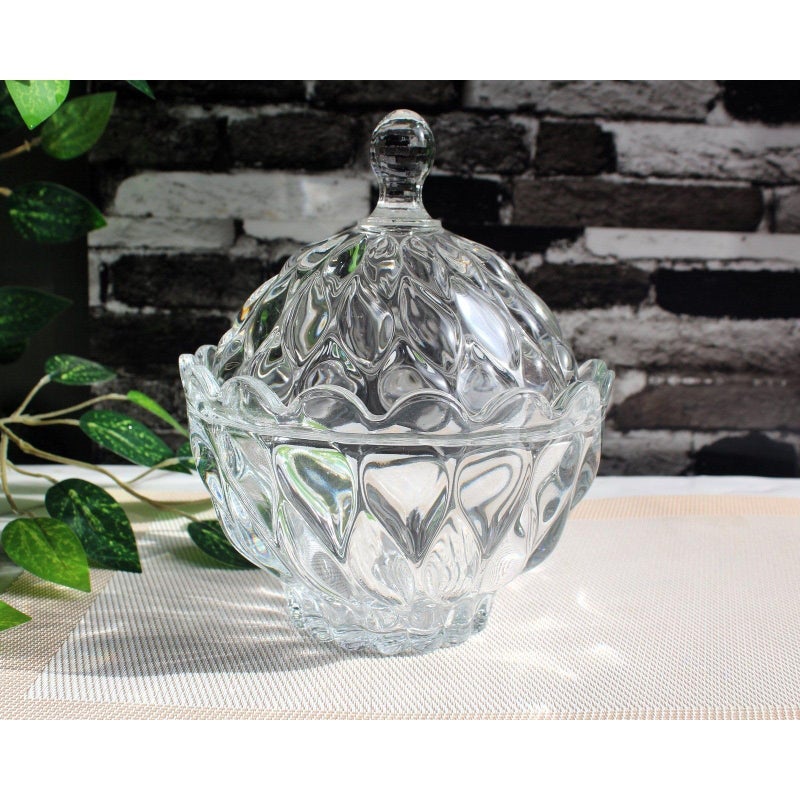 Crystal Diamond Glass Jar Food Storage Organization Candy Box Sugar Bowl Storage Jar with Lid (Crystal Candy jar) (Candy bowl) - Image 1