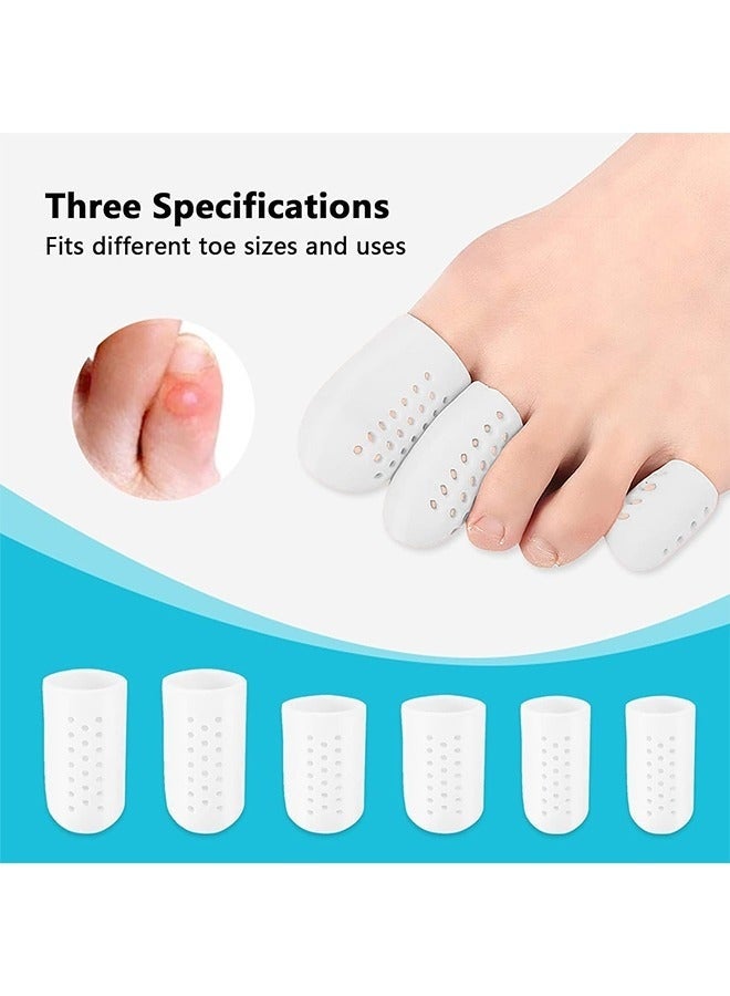 KENSON 12Pcs 3 Sizes Gel Toe Protectors Breathable, Blister Toe Caps with Holes, Reusable Toe Covers Women Men for Hammer Toes, Toe Guards for Feet, Missing or Ingrown Toenails (White) - Image 4