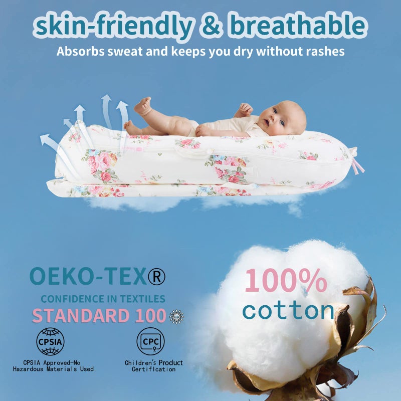 Pucmaoci Baby Lounger Cover for Dockatot Deluxe + | 100% Cotton Hypoallergenic Newborn Premium Quality Spare Cover(Cover Only) (Rose) - Image 2