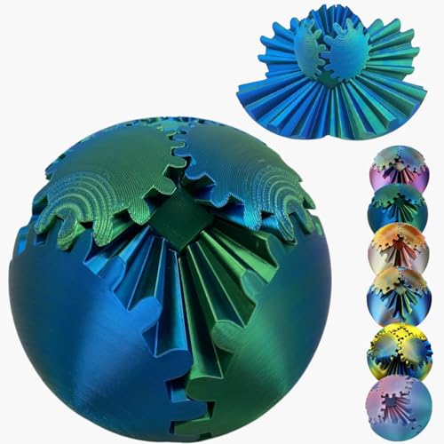 ULTHOOL Gear Ball 3D Printed Spin Ball Cube Fidget Toys Gear Sphere Fidget Toy GearSphere Desk Toy Stress Fidget Balls Fidgets Spinners for Adults Kids Anxiety Relaxing Laser Green Blue 31 Inch - Image 1