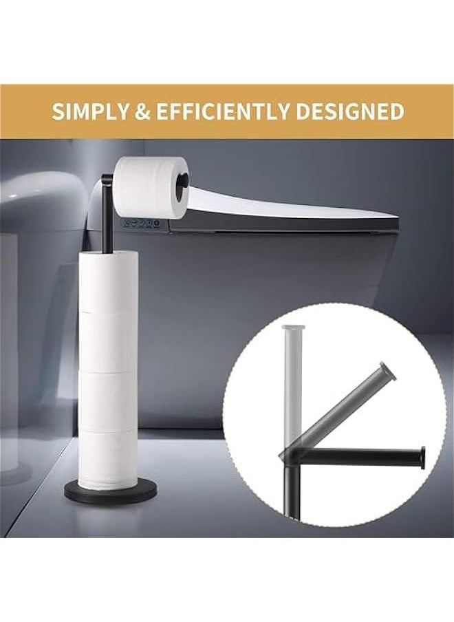 HOOKOR Bathroom Free Standing Toilet Paper Holder Stand 5 Paper Rolls,Finished Stainless Steel Rustproof Tissue Roll Holder Floor Stand Storage for Bathroom (Black)  - Image 2