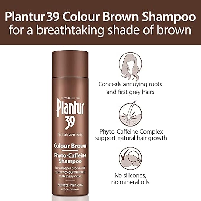 Plantur 39 PHYTO-CAFFEINE BROWN COLOURED SHAMPOO FOR WOMEN 40+, 250ML -COVERS GREY HAIR & LIGHT ROOTS, PREVENTS MENOPAUSAL HAIR LOSS, IMPROVES HAIR HEALTH WITHOUT DAMAGE, ENHANCES BROWN COLOUR & SHINE - Image 2