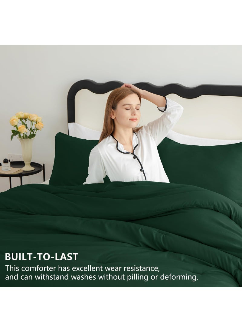 CozyLux CozyLux Dark Emerald Green Comforter Set Queen Size  3 Pieces Solid Breathable Quilted Boho Style Forest Bedding Sets  Luxury Fluffy Soft Microfiber Comforter All Season(1 Comforter & 2 Pillowcases)  - Image 2