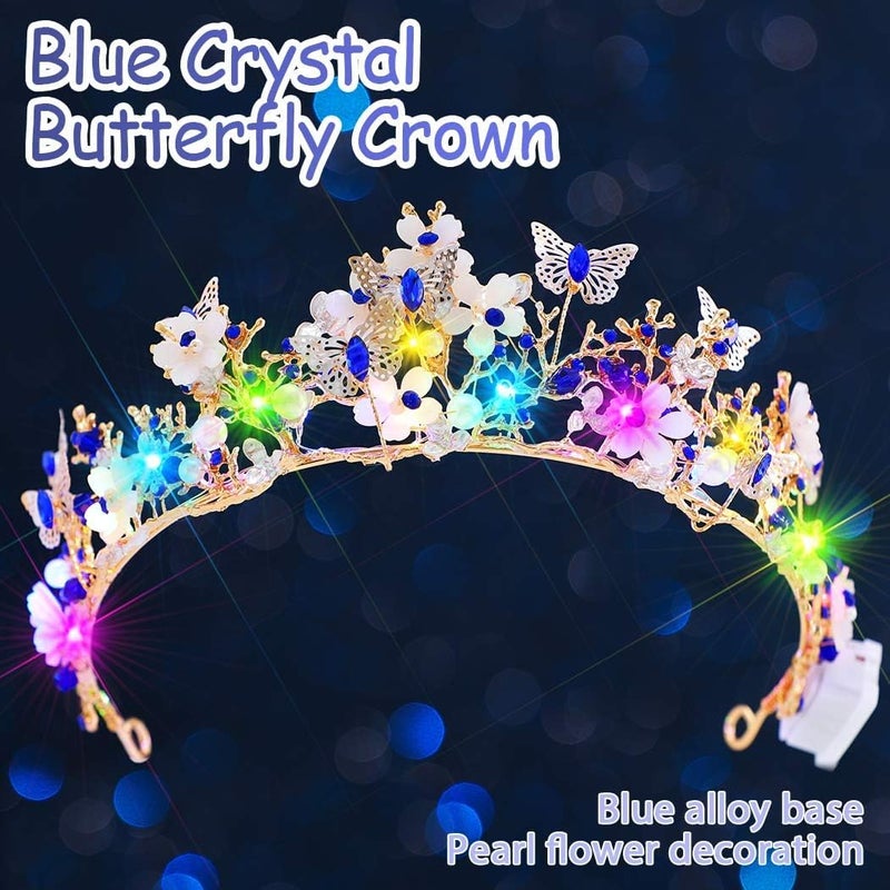 Brishow Butterfly Light up Tiara, Pearl Flower Fairy Crown Headpiece for Women - Image 2