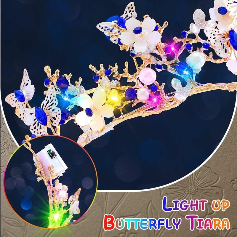Brishow Butterfly Light up Tiara, Pearl Flower Fairy Crown Headpiece for Women - Image 4