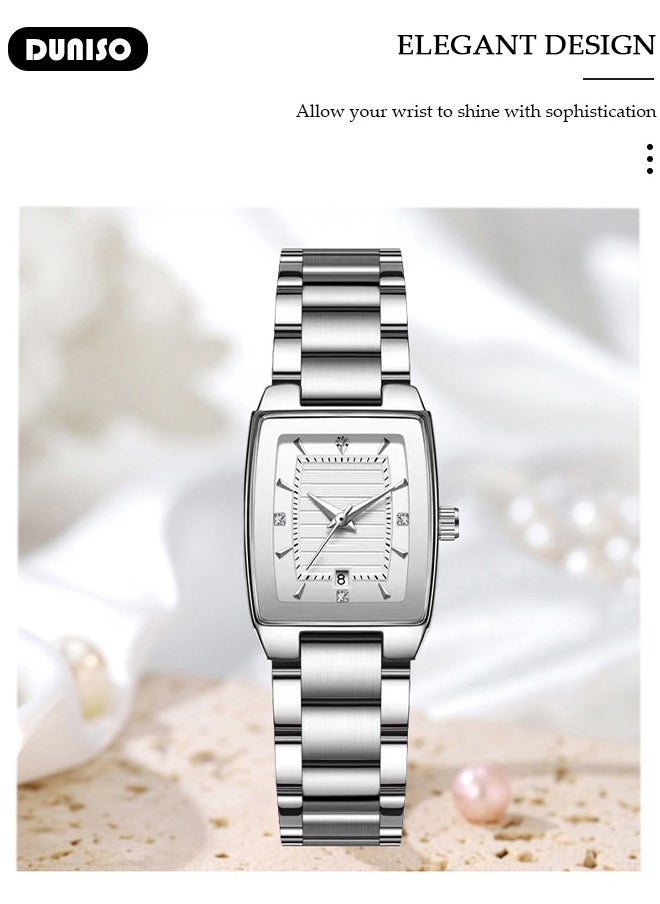 DUNISO Fashion Women's Glitter Wrist Watch Waterproof Diamond Studded with Stylish Luxry Small Square-shaped Stainless Steel Band Bracelet Watch Square Watch for Girls Ladies  - Image 2