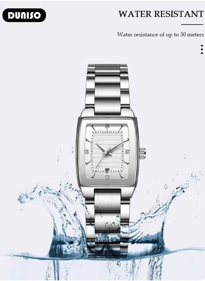 DUNISO Fashion Women's Glitter Wrist Watch Waterproof Diamond Studded with Stylish Luxry Small Square-shaped Stainless Steel Band Bracelet Watch Square Watch for Girls Ladies  - Image 3