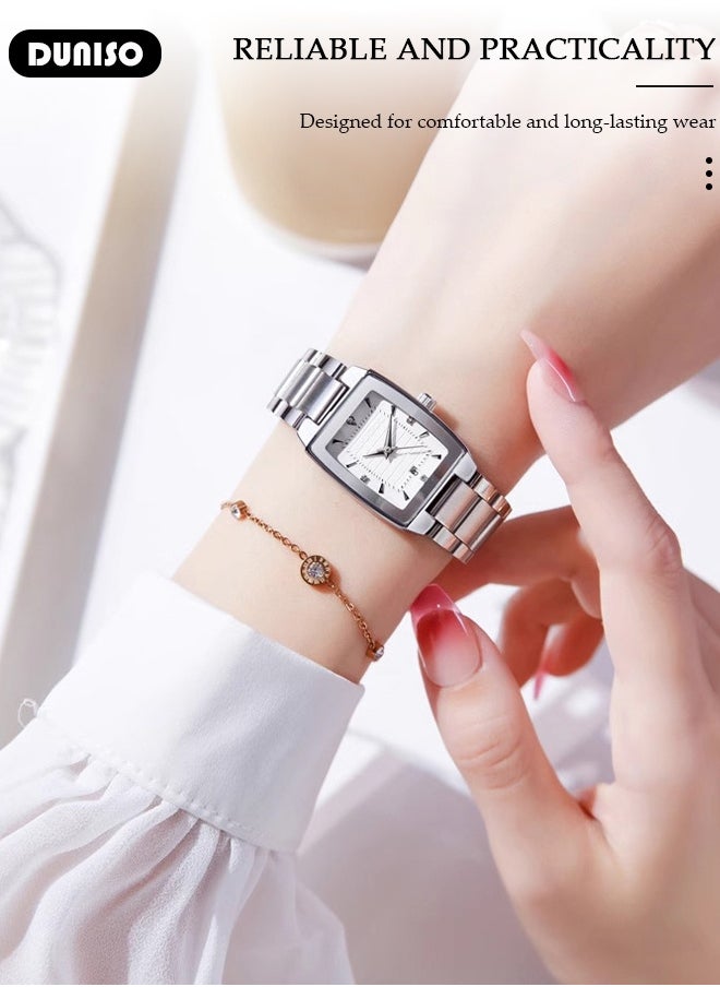 DUNISO Fashion Women's Glitter Wrist Watch Waterproof Diamond Studded with Stylish Luxry Small Square-shaped Stainless Steel Band Bracelet Watch Square Watch for Girls Ladies  - Image 4