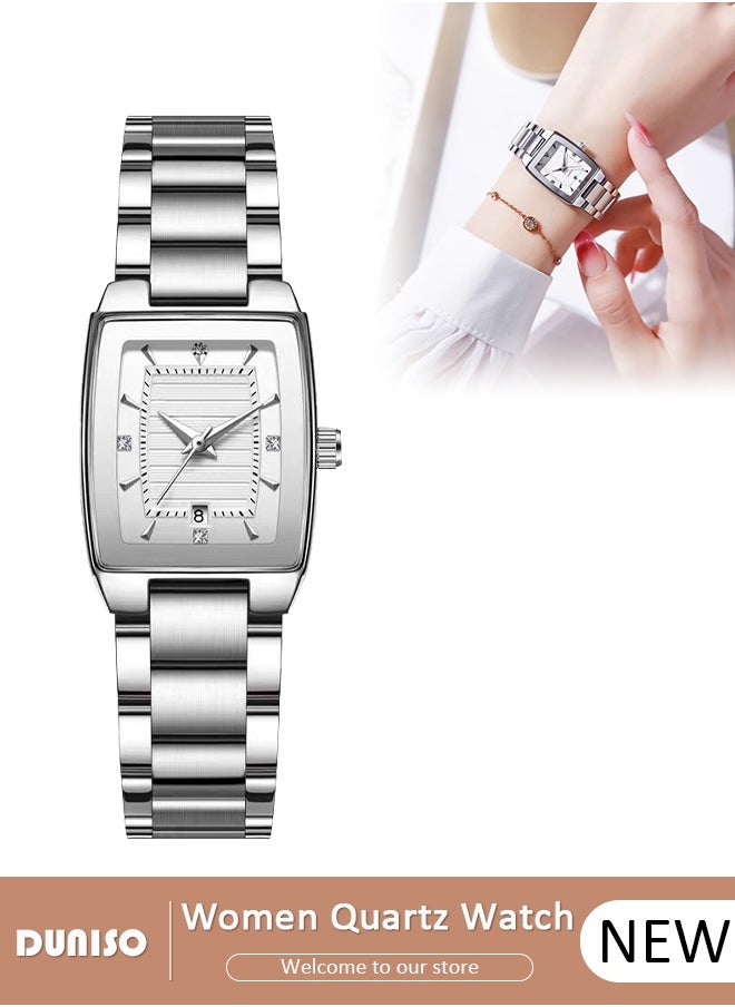DUNISO Fashion Women's Glitter Wrist Watch Waterproof Diamond Studded with Stylish Luxry Small Square-shaped Stainless Steel Band Bracelet Watch Square Watch for Girls Ladies  - Image 1