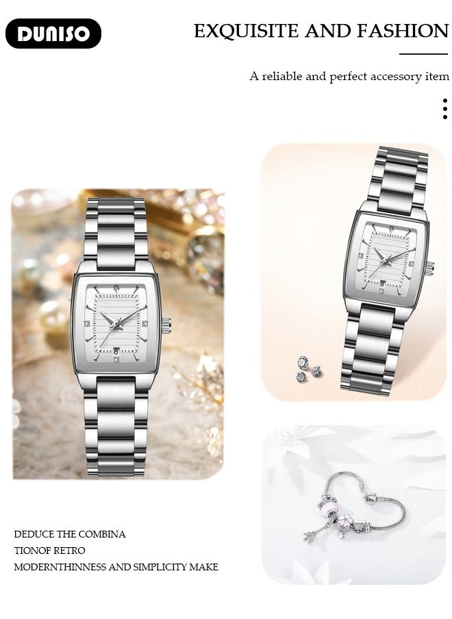 DUNISO Fashion Women's Glitter Wrist Watch Waterproof Diamond Studded with Stylish Luxry Small Square-shaped Stainless Steel Band Bracelet Watch Square Watch for Girls Ladies  - Image 5