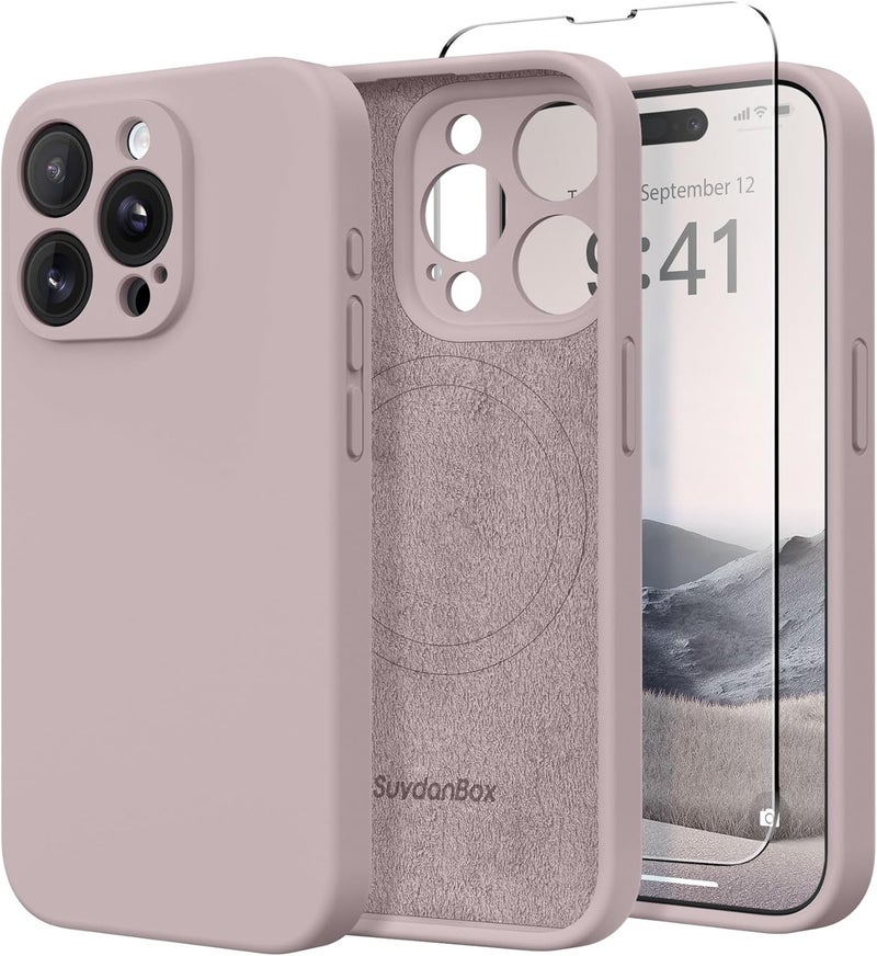 SUYDANBOX for Magnetic for iPhone 14 Pro Case, Compatible with MagSafe, [Full Camera Protection][Screen Protector] Silicone Shockproof Protective Phone Case for iPhone 14 Pro 6.1", Hazel - Image 1