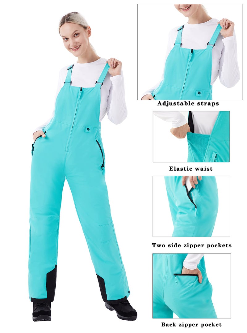 WULFUL Womens Insulated Snow Bibs Waterproof Winter Ski Pants Snowboarding Overalls Aqua - Image 3