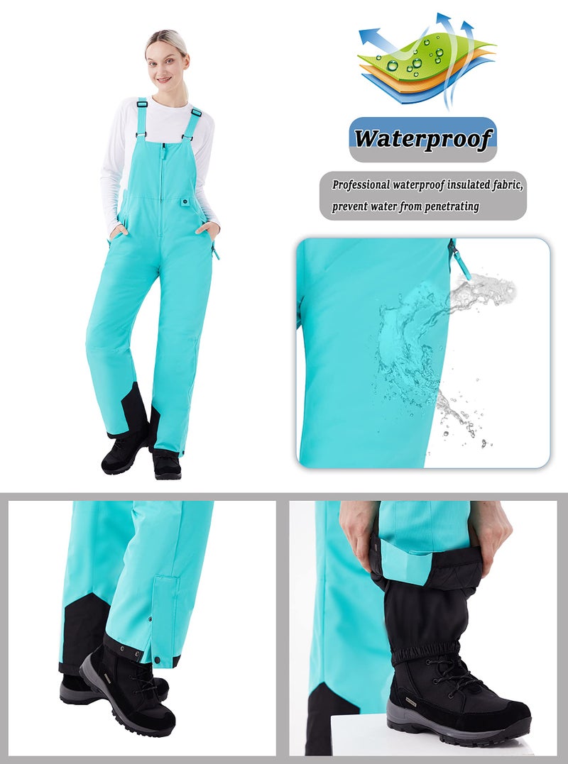 WULFUL Womens Insulated Snow Bibs Waterproof Winter Ski Pants Snowboarding Overalls Aqua - Image 4