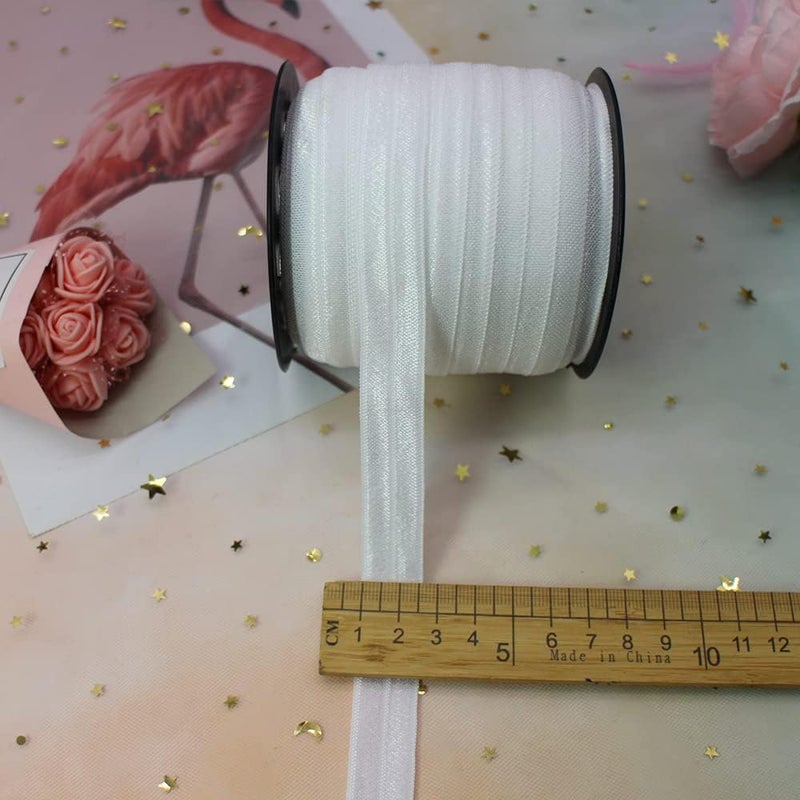 JESEP White Fold Over Elastic 5/8 Inch 15mm Wide Bands for Sewing 40 Yards - Headbands Ribbon Straps Trim for Baby Girls Hair Bow DIY Hair Ties - Image 5