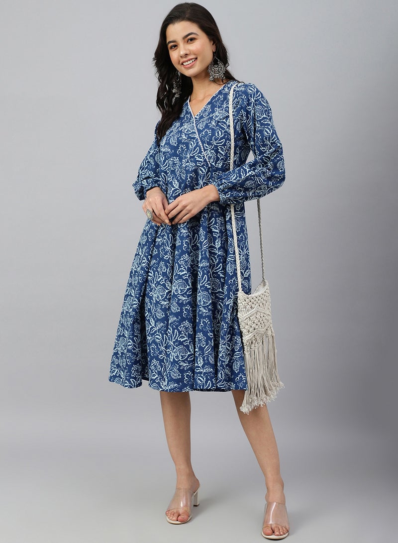 IndHeritage Premium Dress - Latest collection - Pure cotton dark blue colour mid calf length dress - Stylish trending Indo Western Dress - Image 2