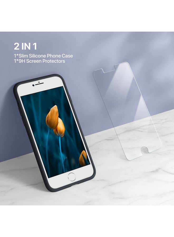 ميراكيس جراب Miracase Ultra Slim المصمم لهاتف iPhone SE 2022 (الجيل الثالث) / iPhone SE 2020 (الجيل الثاني) / iPhone 7 / iPhone 8 مع واقي شاشة، جراب هاتف سيليكون متعدد الألوان مقاوم للصدمات (أسود) - Image 1