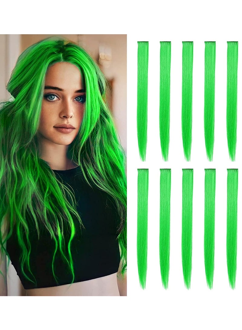 عربست وصلات شعر ملونة مقاس 22 بوصة قطعة شعر مستقيمة ، مشبك متعدد الألوان للحفلات في وصلات الشعر الاصطناعية (10 قطع خضراء) - Image 1
