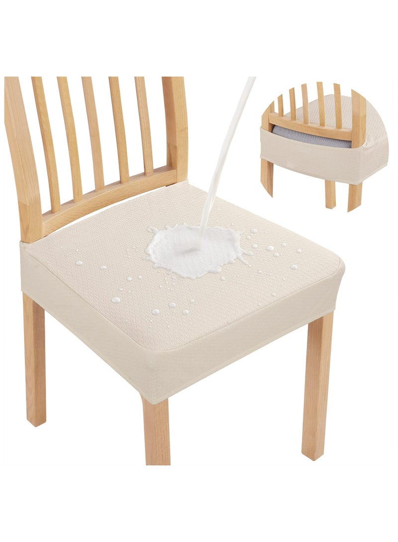 دوميني 6 قطع من أغطية مقاعد الكراسي المقاومة للماء لغرفة الطعام، مصنوعة من قماش الجاكار المرن، قابلة للإزالة والغسل، بدون أغطية خلفية، لون بيج - Image 1