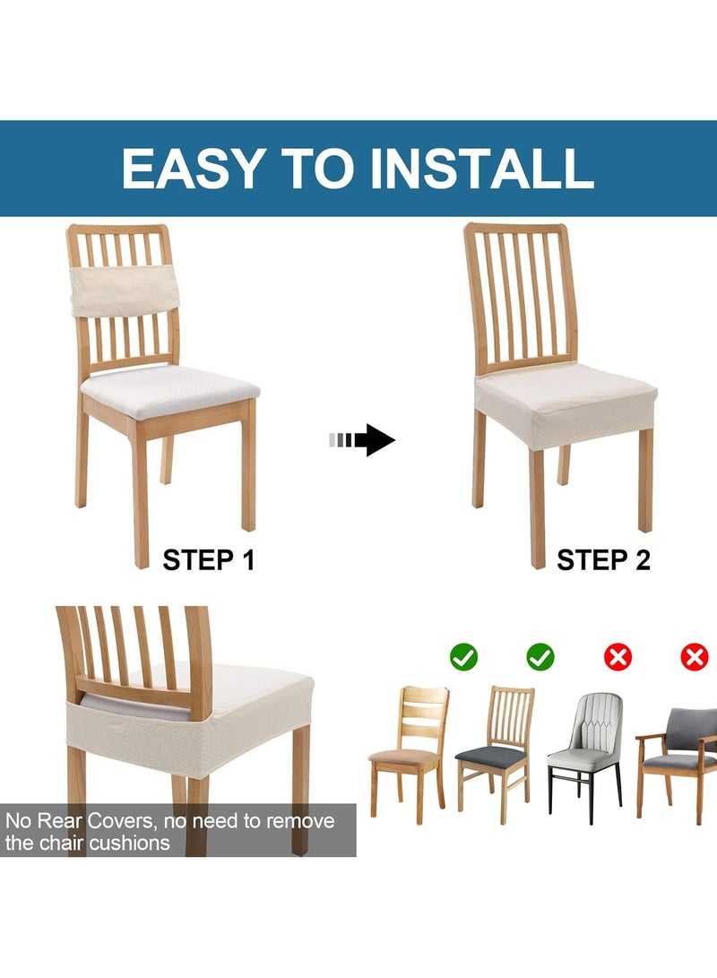 دوميني 6 قطع من أغطية مقاعد الكراسي المقاومة للماء لغرفة الطعام، مصنوعة من قماش الجاكار المرن، قابلة للإزالة والغسل، بدون أغطية خلفية، لون بيج - Image 5
