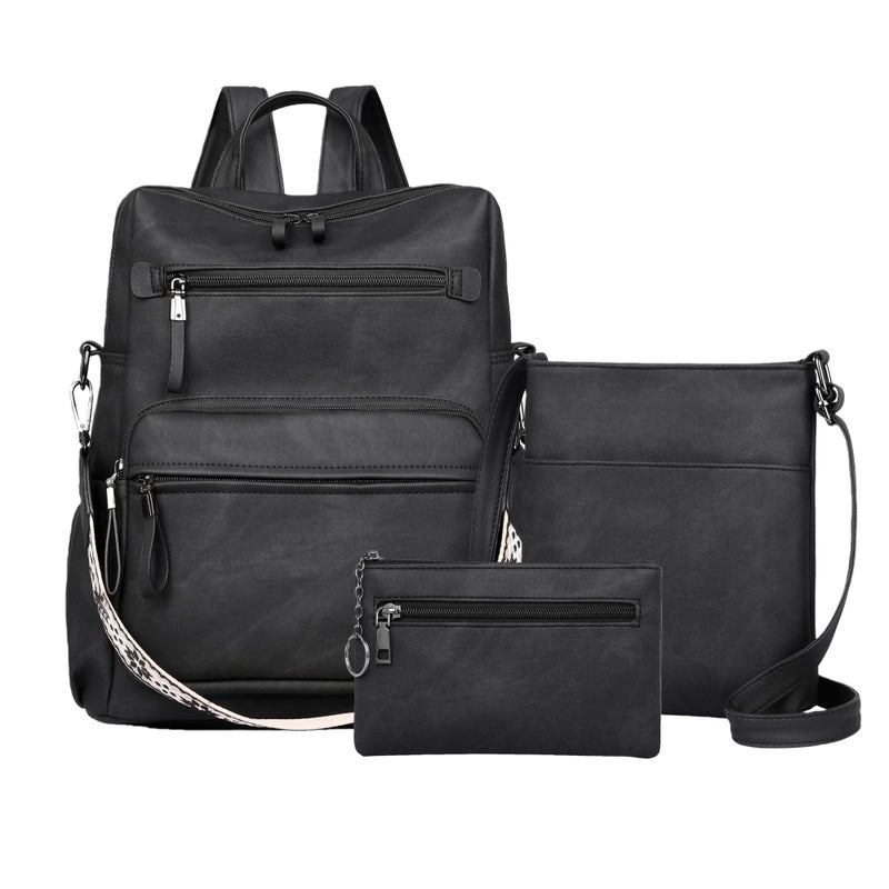 Dora & Liz Backpack Purse for Women, Pu Leather Designer Travel Backpack, Fashion Work Ladies Shoulder Bag Handbag (Black-3) - Image 1