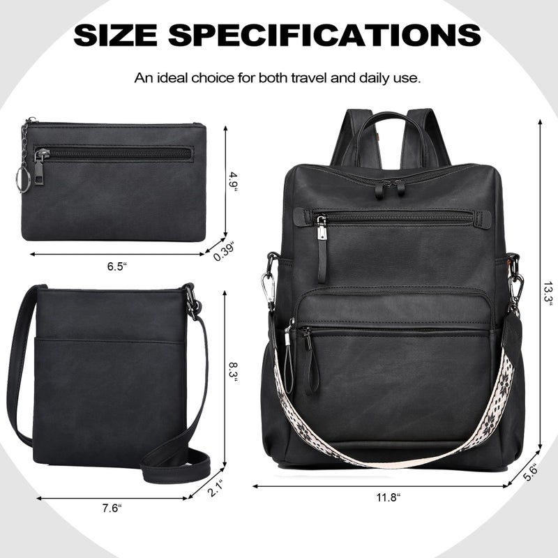Dora & Liz Backpack Purse for Women, Pu Leather Designer Travel Backpack, Fashion Work Ladies Shoulder Bag Handbag (Black-3) - Image 3