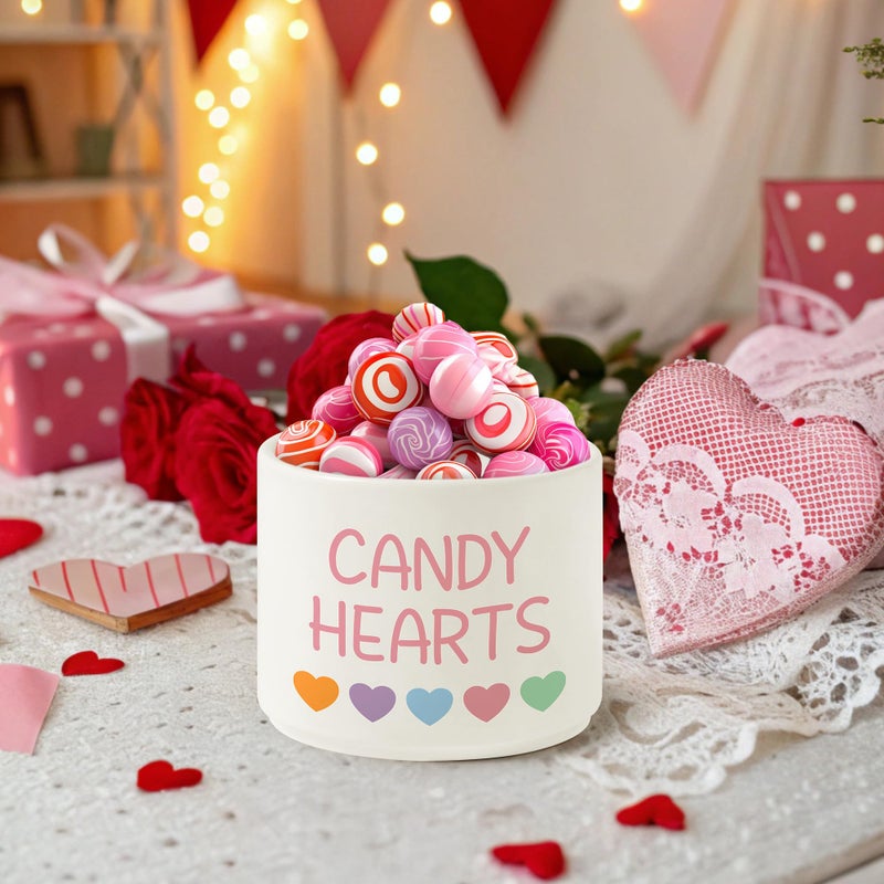 FoszaSzept Candy Dish Cauldron - Valentine's Day Mini Ceramic Candies Bowl Tiered Tray Decor, Snack Serving Bowl Table Wishes Accents for Valentines Themed Party Home Kitchen Gifts (Pink Candy Hearts) - Image 4
