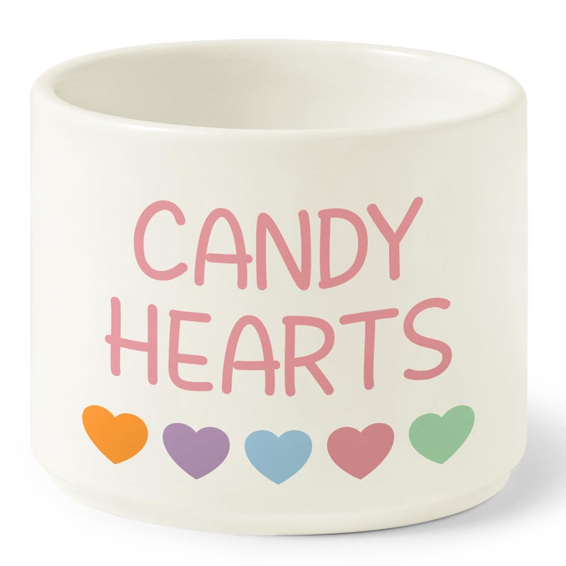 FoszaSzept Candy Dish Cauldron - Valentine's Day Mini Ceramic Candies Bowl Tiered Tray Decor, Snack Serving Bowl Table Wishes Accents for Valentines Themed Party Home Kitchen Gifts (Pink Candy Hearts) - Image 1