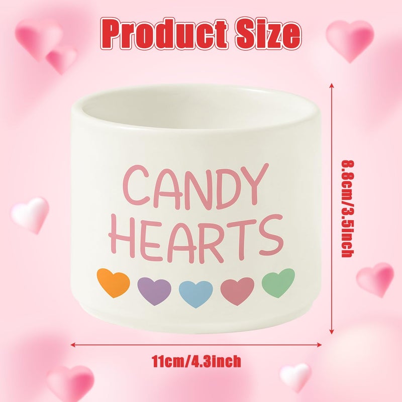FoszaSzept Candy Dish Cauldron - Valentine's Day Mini Ceramic Candies Bowl Tiered Tray Decor, Snack Serving Bowl Table Wishes Accents for Valentines Themed Party Home Kitchen Gifts (Pink Candy Hearts) - Image 2