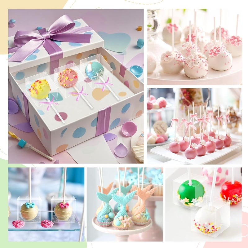 MGWOTH 50 Set Cake Pop Boxes with Paper Sticks Kit: Clear Gift Container with Holes for Candy, Macaron, Lollipop Packaging, Mini Plastic Cakepop Wrapping for Wedding Party Birthday Christmas - Image 5