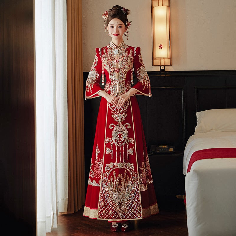 Velvet Xiuhe Clothing Bride Style Wedding Clothing Wedding Clothing Heavy Industry Chinese Wedding Dress Out Of The Pavilion Clothing - Image 1