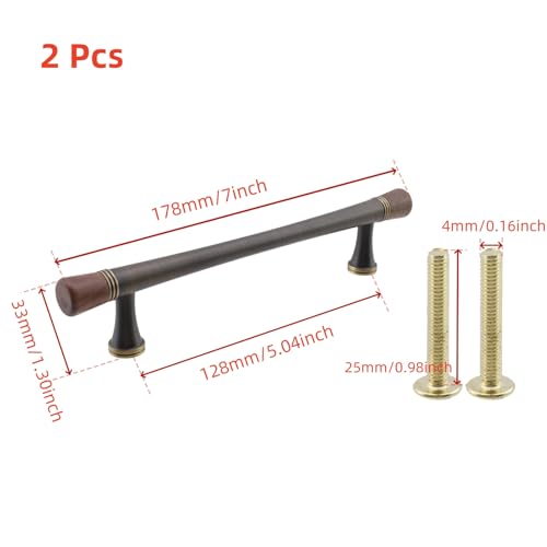 Risbay Brass and Wooden Kitchen Cabinet Pulls 5 Inch Dresser Drawer Handles Modern Furniture Hardware Pulls Walnut Cabinet Pull for Bathroom Bedroom Living Cabinets2 PcsCoffee Bronze - Image 3