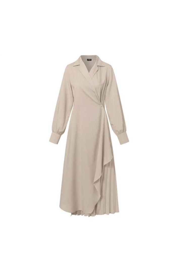 Elegant Suit Dress ，Women Fashion Business Lapel Skirt Dress，Long Sleeve High Waist Dress Windbreaker Style Large Skirt Dress  - Image 1