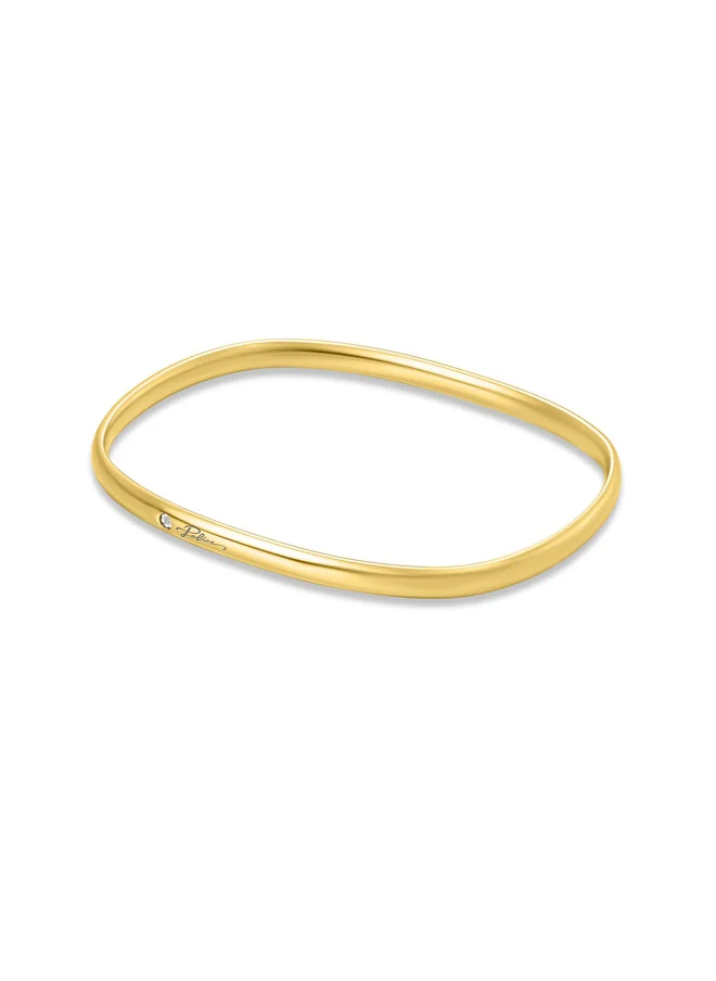 POLICE POLICE Lavaliere Gold-Plated Bangle - Squared Design with Central Crystal & Iconic POLICE Signature