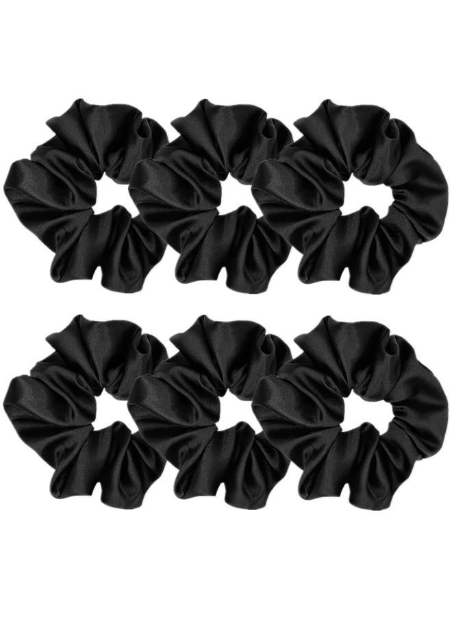 Sufermoe 6 Pcs Silk Scrunchies, Soft Hair Ties, Fashion Hair Bands, Bow Ropes, Elastic Ponytail Holders, Hair Accessories for Women and Girls (4.3 inch, Black) - Image 1