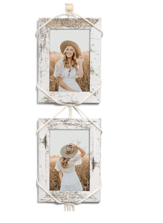4x6 Hanging Picture Frames Decorative Boho Wall Decor, 2 Farmhouse Wood Frames with Macrame String & Real Glass, Rustic Collage Multi Photo Frame Christmas Gift for Fathers Day, Distressed - pzsku/Z566B3D4CE1B98E41A88DZ/45/_/1738144929/28a34a72-0ece-4681-bb42-3a995be1b7cc