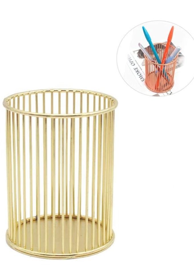 Y&D Pencil Pot Holder Metal Volwco Nordic Style Rose Gold Iron Wire Pen Makeup Brushes Storage Basket Stationery Organizer Container For Home School Office Desk Supplies  - Image 1