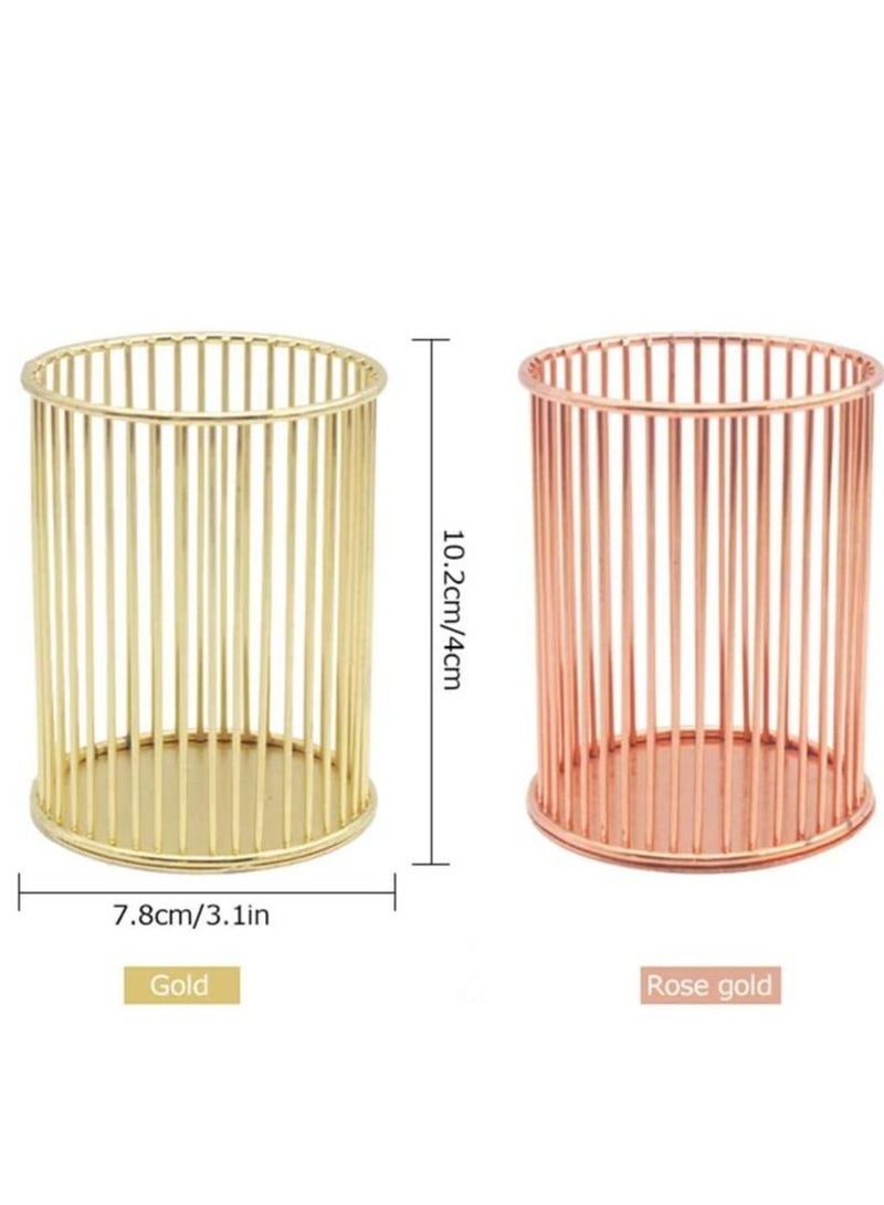 Y&D Pencil Pot Holder Metal Volwco Nordic Style Rose Gold Iron Wire Pen Makeup Brushes Storage Basket Stationery Organizer Container For Home School Office Desk Supplies  - Image 4
