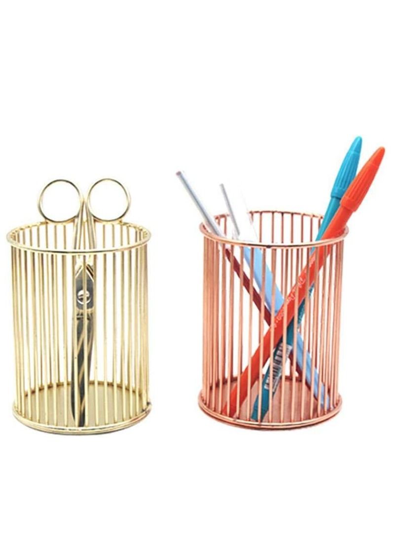 Y&D Pencil Pot Holder Metal Volwco Nordic Style Rose Gold Iron Wire Pen Makeup Brushes Storage Basket Stationery Organizer Container For Home School Office Desk Supplies  - Image 2