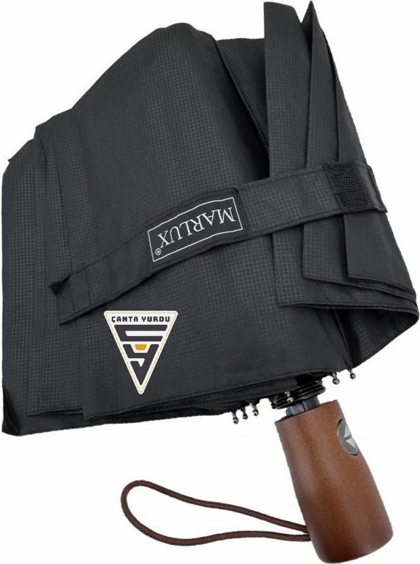 Çanta Yurdu Marlux Plaid Wooden Handle Fully Automatic Umbrella Black  - Image 1