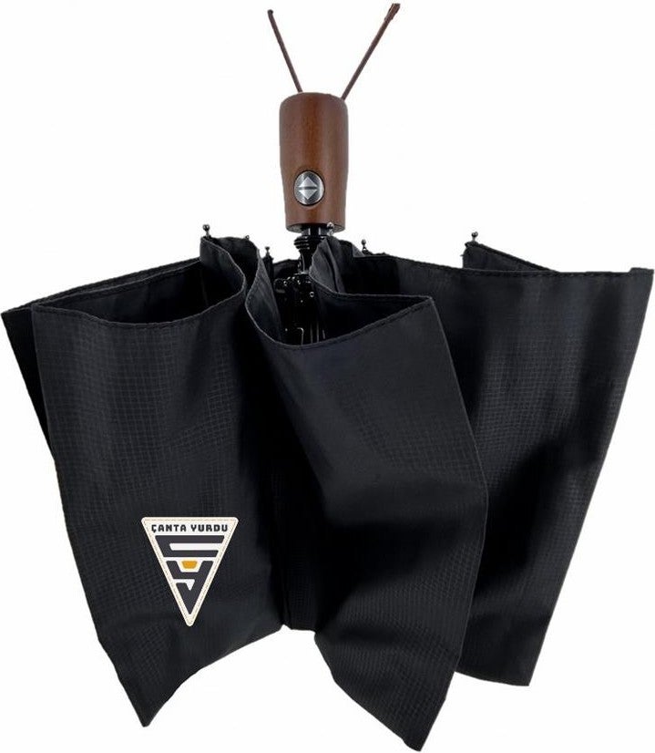 Çanta Yurdu Marlux Plaid Wooden Handle Fully Automatic Umbrella Black  - Image 4