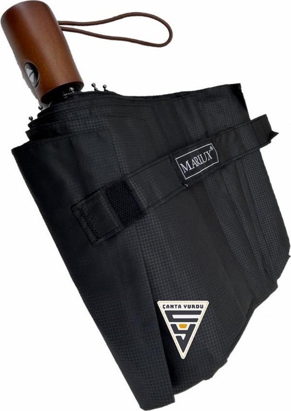 Çanta Yurdu Marlux Plaid Wooden Handle Fully Automatic Umbrella Black  - Image 3