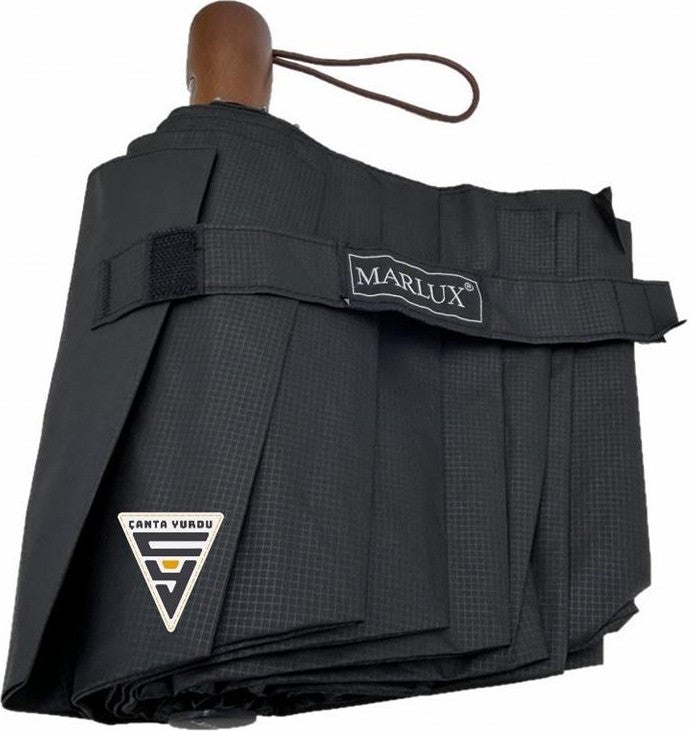 Çanta Yurdu Marlux Plaid Wooden Handle Fully Automatic Umbrella Black  - Image 2