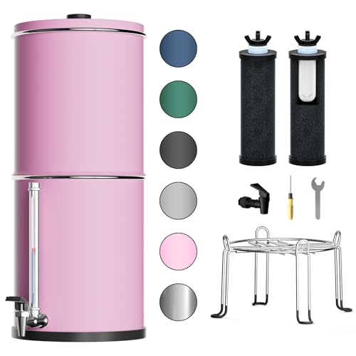 Purewell 3-Stage 0.01μm Ultra-Filtration Gravity Water Filter System, 304 Stainless Steel Countertop System with 2 Filters, Metal Water Level Spigot and Stand, Reduce 99% Chlorine, 2.25G, PW-OB-K - Image 1
