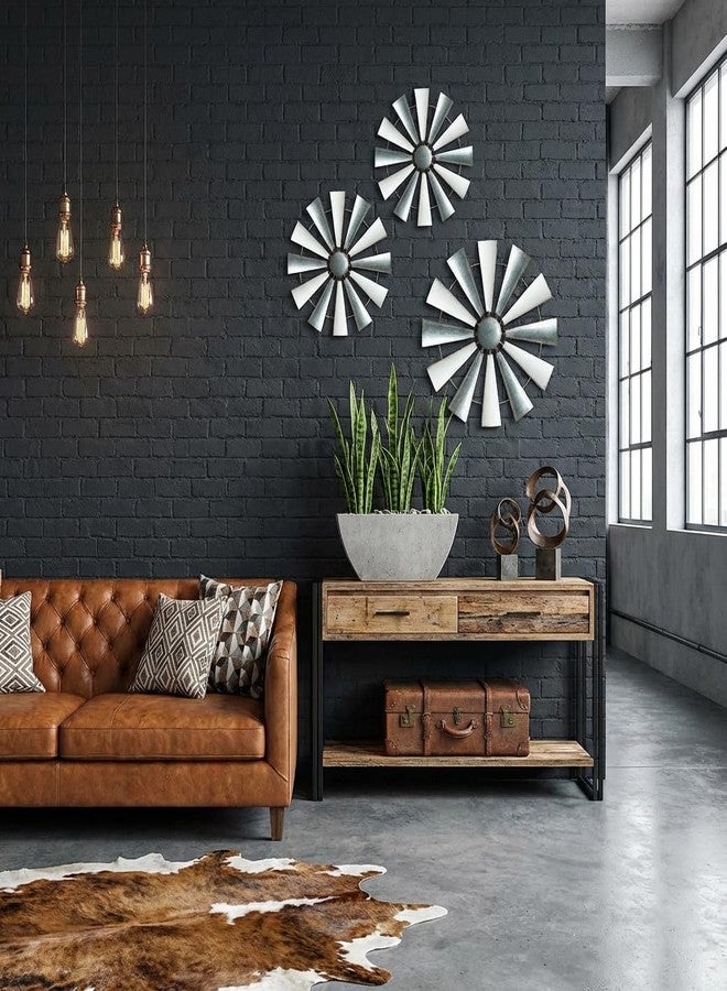COLLECTIVE HOME مجموعة منزلية متكاملة - 3 قطع من طواحين الهواء المعدنية، ديكور حائط معلق أبيض ومجلفن، منحوتة جدارية ريفية، فن جداري ثلاثي الأبعاد 13/11/9.5 بوصة للمكتب وغرفة المعيشة وغرفة النوم (طاحونة هواء، 2) - Image 3