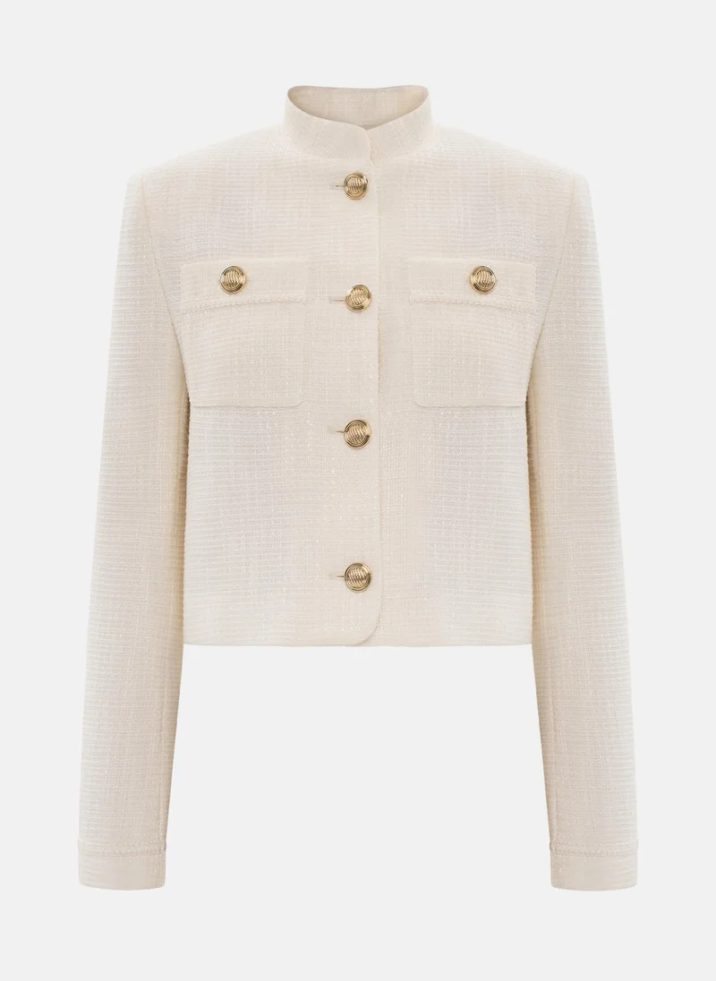 Lichi Tweed jacket with stand-up collar and large buttons
