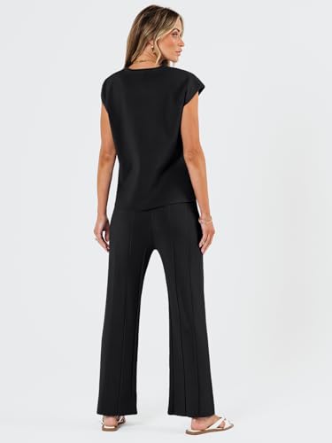 LILLUSORY 2 Piece Sets for Women Summer Vacation 2025 Lounge Outfits Matching Two Pcs Spring Knit Tracksuits Sweat Suits Black XL - Image 4