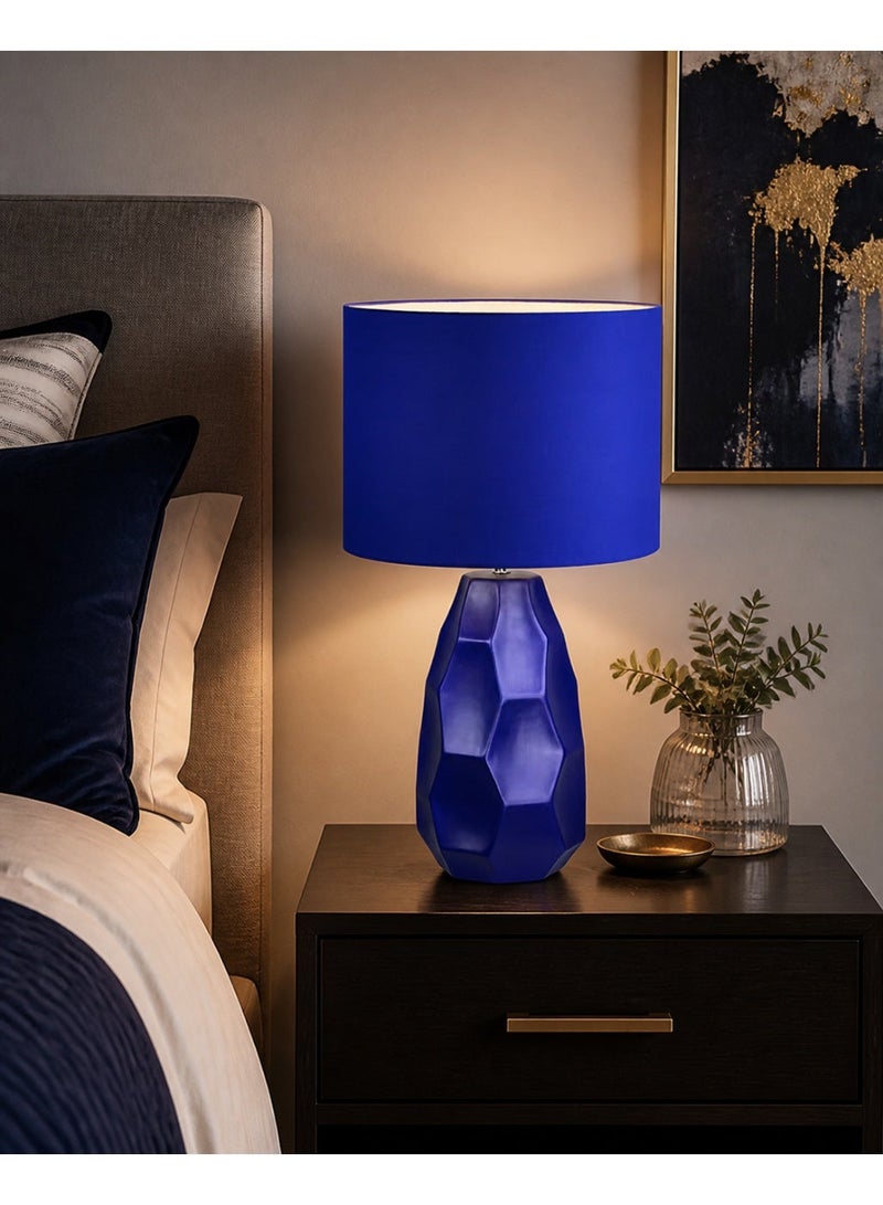 Blue Ceramic Table Lamp with Geometric Base, 34 x 60.5 cm - Image 1