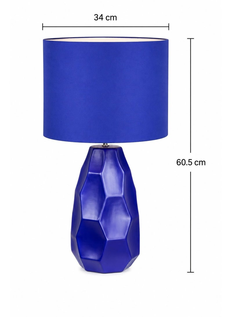 Blue Ceramic Table Lamp with Geometric Base, 34 x 60.5 cm - Image 3