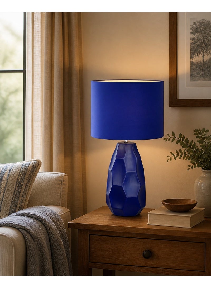 Blue Ceramic Table Lamp with Geometric Base, 34 x 60.5 cm - Image 4